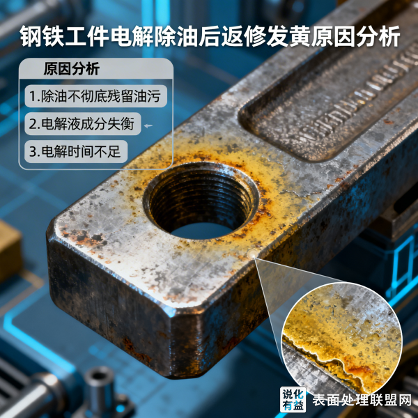 钢铁工件电解除油后容易生锈发黄原因分析